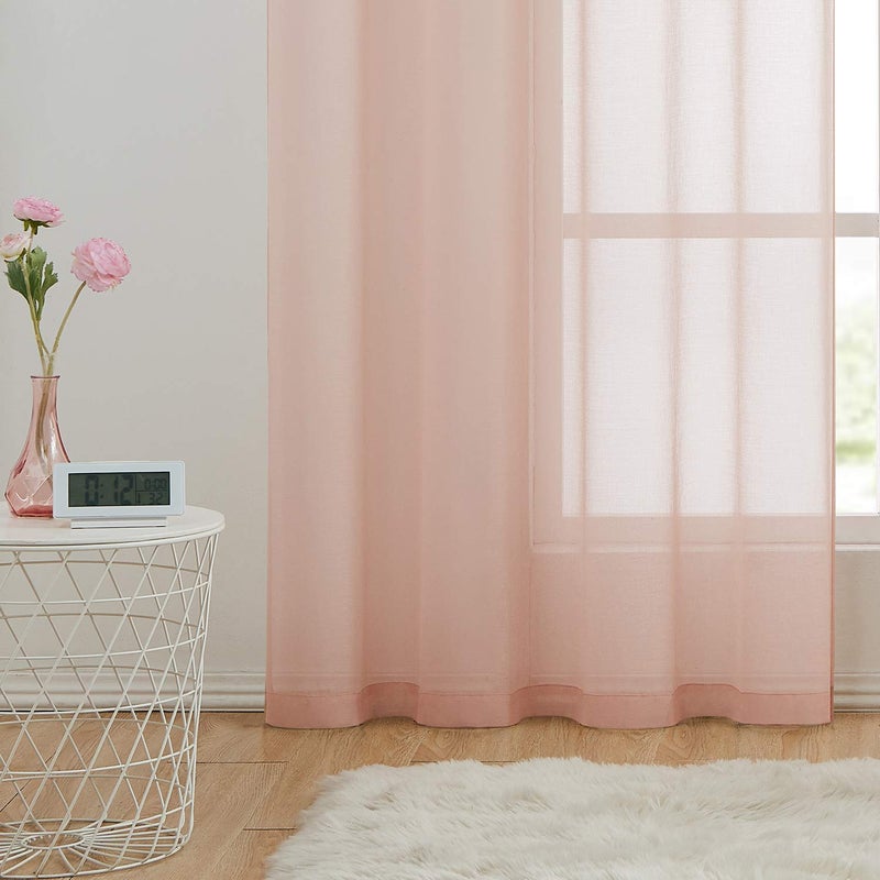July Joy Semi Linen Look Sheer Curtains for Bedroom, Living Room Grommet Light Filtering Solid Voile Window Curtains, Set of 2 Panels (52 x 72 inch, Blush) - Image 4